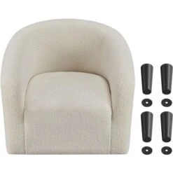 Yaheetech Boucle Club Chair Accent Barrel Chair Upholstered Arm Chair, W70.5 X D65 X H73cm, Ivory 10 Yaheetech Boucle Club Chair Accent Barrel Chair Upholstered Arm Chair, W70.5 X D65 X H73cm, Ivory -Home Sale Shop 59610215 4