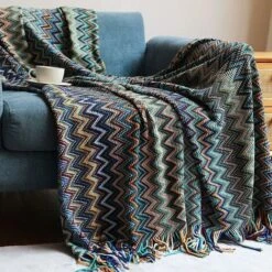 Tribal Throw Blanket Large Size Plaid Sofa Throw Colorful Bohemian Decorative Blue,130 X 200CM