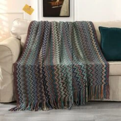 Tribal Throw Blanket Large Size Plaid Sofa Throw Colorful Bohemian Decorative Blue,130 X 200CM -Home Sale Shop 59939668 5