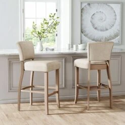Livingandhome Set Of 2 Height Linen Bar Stool For Kitchen, Beige