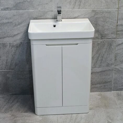 Ross Curved Vanity Basin Sink Unit - Gloss White - 550mm + 700mm With Tap Option, 550mm-No Tap Pack 4 Ross Curved Vanity Basin Sink Unit - Gloss White - 550mm + 700mm With Tap Option, 550mm-No Tap Pack - Image 2