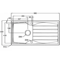 Astracast Sierra 1.0 Bowl Reversible White Kitchen Sink With Basket Waste Kit -Home Sale Shop 65334806 4