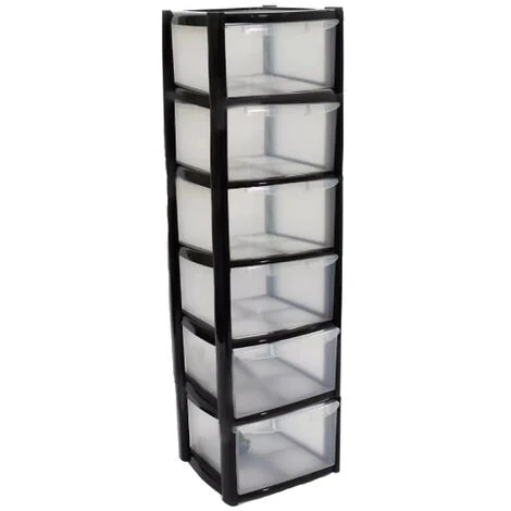6 Drawer Plastic Storage Tower Unit – Black 3 6 Drawer Plastic Storage Tower Unit – Black