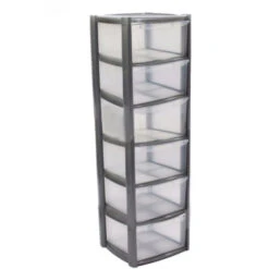6 Drawer Plastic Storage Tower Unit – Silver