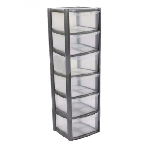 6 Drawer Plastic Storage Tower Unit – Silver 3 6 Drawer Plastic Storage Tower Unit – Silver