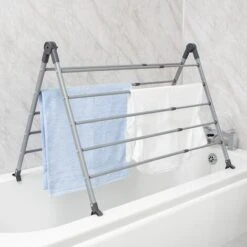 BLACK+DECKER BXLB0001GB Extendable Over Bath Airer, Grey Colour, Adjustable Rotation, 10 Drying Bars With 5.6m Total Drying Space, Folds For Compact Storage -Home Sale Shop 67312590 5