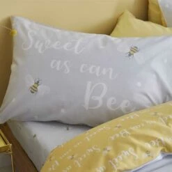 Catherine Lansfield Sweet As Can Bee Duvet Cover Set Ochre & Grey Single Bedding Set -Home Sale Shop 68258483 4