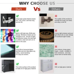 ELEGANT Display Cabinet Black 600 X 350 X 1650 Mm High Gloss Sideboard With Double 5mm Safety Tempered Glass Shelves, LED Light Storage Cabinet -Home Sale Shop 69469689 5