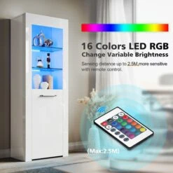 ELEGANT Modern LED Large Display Cabinet In White High Gloss 1650 X 600 X 35 Mm Cupboard With 5mm Tempered Safety Glass Shelves Sideboard Unit For Living Room -Home Sale Shop 69498070 4