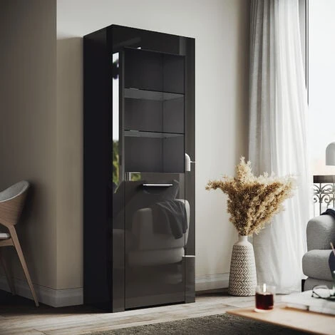 ELEGANT Modern LED Large Display Cabinet In Black High Gloss 1650 X 600 X 35 Mm Cupboard With 5mm Tempered Safety Glass Shelves Sideboard Unit For Living Room 3 ELEGANT Modern LED Large Display Cabinet In Black High Gloss 1650 X 600 X 35 Mm Cupboard With 5mm Tempered Safety Glass Shelves Sideboard Unit For Living Room