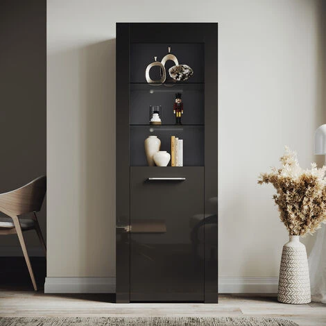 ELEGANT Modern LED Large Display Cabinet In Black High Gloss 1650 X 600 X 35 Mm Cupboard With 5mm Tempered Safety Glass Shelves Sideboard Unit For Living Room 4 ELEGANT Modern LED Large Display Cabinet In Black High Gloss 1650 X 600 X 35 Mm Cupboard With 5mm Tempered Safety Glass Shelves Sideboard Unit For Living Room - Image 2