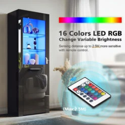 ELEGANT Modern LED Large Display Cabinet In Black High Gloss 1650 X 600 X 35 Mm Cupboard With 5mm Tempered Safety Glass Shelves Sideboard Unit For Living Room 10 ELEGANT Modern LED Large Display Cabinet In Black High Gloss 1650 X 600 X 35 Mm Cupboard With 5mm Tempered Safety Glass Shelves Sideboard Unit For Living Room -Home Sale Shop 69498185 4