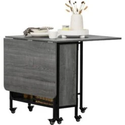 HOMCOM Mobile Drop Leaf Table Folding Kitchen Table Extendable Dining Table