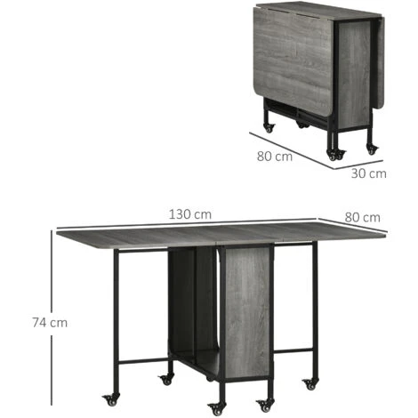 HOMCOM Mobile Drop Leaf Table Folding Kitchen Table Extendable Dining Table 7 HOMCOM Mobile Drop Leaf Table Folding Kitchen Table Extendable Dining Table - Image 5