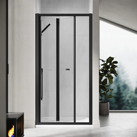 ELEGANT 900mm Bi-Fold Shower Door Reversible Folding Glass Inner Opening Design Shower Enclosure Cubicles Door Matt Black Frame 4 ELEGANT 900mm Bi-Fold Shower Door Reversible Folding Glass Inner Opening Design Shower Enclosure Cubicles Door Matt Black Frame - Image 2