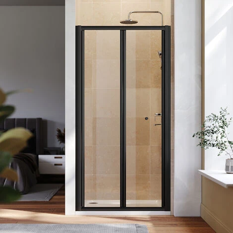 ELEGANT 700mm Black Frame Bifold Shower Door Enclosure Folding Bathroom Glass Wet Room 3 ELEGANT 700mm Black Frame Bifold Shower Door Enclosure Folding Bathroom Glass Wet Room