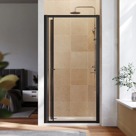 ELEGANT 700mm Black Frame Bifold Shower Door Enclosure Folding Bathroom Glass Wet Room 4 ELEGANT 700mm Black Frame Bifold Shower Door Enclosure Folding Bathroom Glass Wet Room - Image 2