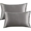 Satin Pillowcase For Hair And Skin, Set Of 2, Pillow Cases - Satin Cushion Covers With Envelope Closure, Dark Gray