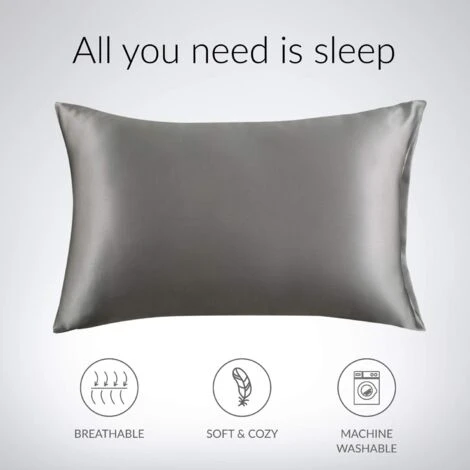 Satin Pillowcase For Hair And Skin, Set Of 2, Pillow Cases - Satin Cushion Covers With Envelope Closure, Dark Gray 6 Satin Pillowcase For Hair And Skin, Set Of 2, Pillow Cases - Satin Cushion Covers With Envelope Closure, Dark Gray - Image 4