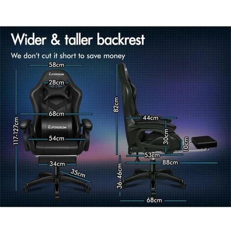 ELFORDSON Gaming Chair With RGB LED Light 8-Point Massage, Black 5 ELFORDSON Gaming Chair With RGB LED Light 8-Point Massage, Black - Image 3