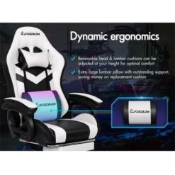 ELFORDSON Gaming Chair With RGB LED Light 8-Point Massage, White & Black 10 ELFORDSON Gaming Chair With RGB LED Light 8-Point Massage, White & Black -Home Sale Shop 77707044 4