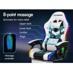 ELFORDSON Gaming Chair With RGB LED Light 8-Point Massage, White & Black 11 ELFORDSON Gaming Chair With RGB LED Light 8-Point Massage, White & Black -Home Sale Shop 77707044 5