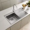 Sauber 1.0 Bowl Kitchen Sink Stainless Steel Square Inset Right Drainer Waste 2 Sauber 1.0 Bowl Kitchen Sink Stainless Steel Square Inset Right Drainer Waste -Home Sale Shop 79701078 1