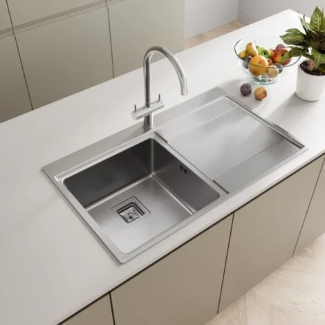 Sauber 1.0 Bowl Kitchen Sink Stainless Steel Square Inset Right Drainer Waste 3 Sauber 1.0 Bowl Kitchen Sink Stainless Steel Square Inset Right Drainer Waste