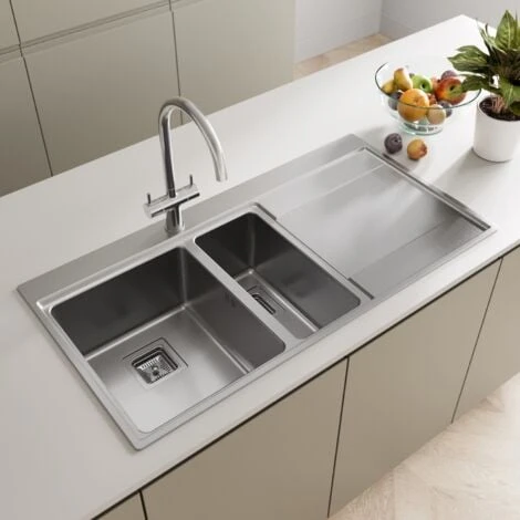 Sauber 1.5 Bowl Square Inset Stainless Steel Kitchen Sink Right Hand Drainer 3 Sauber 1.5 Bowl Square Inset Stainless Steel Kitchen Sink Right Hand Drainer