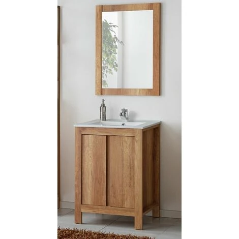 Bathroom Vanity Unit 600mm Floor Standing 60cm Sink Cabinet Freestanding Oak Effect Classic 4 Bathroom Vanity Unit 600mm Floor Standing 60cm Sink Cabinet Freestanding Oak Effect Classic - Image 2