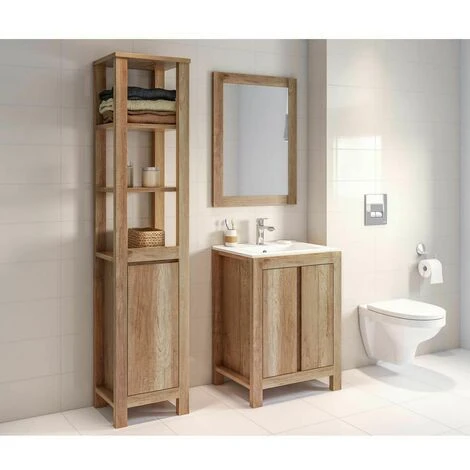 Bathroom Vanity Unit 600mm Floor Standing 60cm Sink Cabinet Freestanding Oak Effect Classic 6 Bathroom Vanity Unit 600mm Floor Standing 60cm Sink Cabinet Freestanding Oak Effect Classic - Image 4