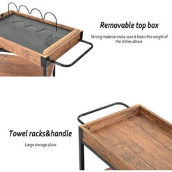 Kitchen Trolley Cart 3-Tier Kitchen Island With Removable Tray, Wine Rack, Glass Hanger, Rustic Brown 10 Kitchen Trolley Cart 3-Tier Kitchen Island With Removable Tray, Wine Rack, Glass Hanger, Rustic Brown -Home Sale Shop 80868871 4
