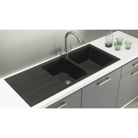 Liquida LP20BL 2.0 Bowl Composite Inset Reversible Black Kitchen Sink 3 Liquida LP20BL 2.0 Bowl Composite Inset Reversible Black Kitchen Sink - Image 2