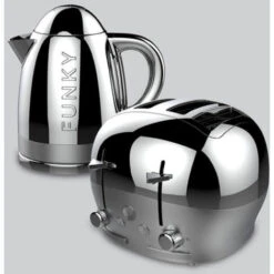 The Funky Appliance Company 1.7 Litre Kettle And 4 Slice Toaster Set Chrome