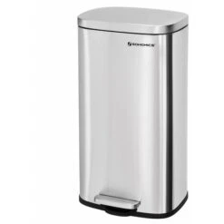 Songmics Kitchen Pedal Trash Bin With Hinged Lid And Plastic Inner Bucket, 30 Litre Stainless Steel Rubbish Garbage Can, Soft Close, Odour Proof And Hygienic LTB03NL