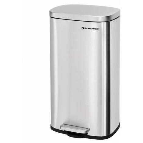 Songmics Kitchen Pedal Trash Bin With Hinged Lid And Plastic Inner Bucket, 30 Litre Stainless Steel Rubbish Garbage Can, Soft Close, Odour Proof And Hygienic LTB03NL 3 Songmics Kitchen Pedal Trash Bin With Hinged Lid And Plastic Inner Bucket, 30 Litre Stainless Steel Rubbish Garbage Can, Soft Close, Odour Proof And Hygienic LTB03NL