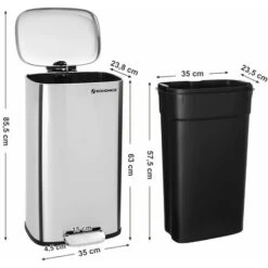 Songmics Kitchen Pedal Trash Bin With Hinged Lid And Plastic Inner Bucket, 30 Litre Stainless Steel Rubbish Garbage Can, Soft Close, Odour Proof And Hygienic LTB03NL 11 Songmics Kitchen Pedal Trash Bin With Hinged Lid And Plastic Inner Bucket, 30 Litre Stainless Steel Rubbish Garbage Can, Soft Close, Odour Proof And Hygienic LTB03NL -Home Sale Shop 8507482 5