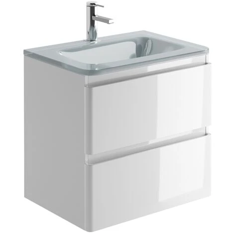 Goslar 600 Wall Mounted Vanity Unit In Gloss White With Opal White Glass Basin 3 Goslar 600 Wall Mounted Vanity Unit In Gloss White With Opal White Glass Basin