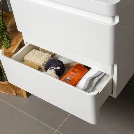 Goslar 600 Wall Mounted Vanity Unit In Gloss White With Opal White Glass Basin 4 Goslar 600 Wall Mounted Vanity Unit In Gloss White With Opal White Glass Basin - Image 2