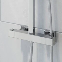 Thermostatic Shower Mixer Square Chrome Bathroom Twin Head Set -Home Sale Shop 8755478 5