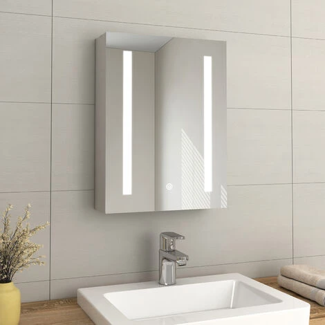 EMKE Bathroom Mirror Cabinet With LED Light Shaver Socket Wall Mounted Bathroom LED Mirror With Touch, Demister 450x600mm 3 EMKE Bathroom Mirror Cabinet With LED Light Shaver Socket Wall Mounted Bathroom LED Mirror With Touch, Demister 450x600mm
