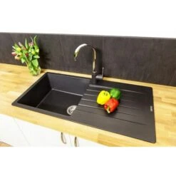 Reginox Harlem10 Kitchen Sink Single Bowl Black Granite Reversible Drainer Waste -Home Sale Shop 8917204 5