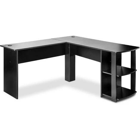 Corner Desk L-Shaped Computer Desk With 2-Tier Shelves, Workstation Gaming Desk Home Office Desk, Black 4 Corner Desk L-Shaped Computer Desk With 2-Tier Shelves, Workstation Gaming Desk Home Office Desk, Black - Image 2