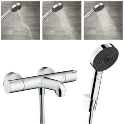 Hansgrohe Ecostat Set Thermostatic Bath/shower Mixer + Hand Shower 105mm 3 Jets + Shower Hose 125cm + Wall Bracket, Chrome