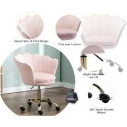 Velvet Office Chair Swivel Desk Chair Height Adjustable Task Chair For Home Office, Velvet, Light Pink -Home Sale Shop 91014533 3