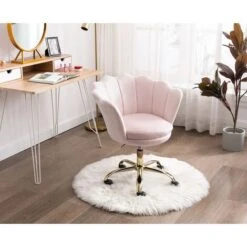 Velvet Office Chair Swivel Desk Chair Height Adjustable Task Chair For Home Office, Velvet, Light Pink -Home Sale Shop 91014533 5
