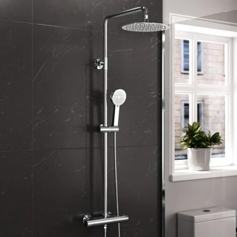 Modern Round Exposed Thermostatic Mixer Shower Set With Shower Head And Handheld 4 Modern Round Exposed Thermostatic Mixer Shower Set With Shower Head And Handheld - Image 2