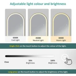 EMKE Freestanding Arched Mirror Full Length With LED Lights Tri-Colour Dimmable Dressing Mirror 160x45cm White Gold -Home Sale Shop 92199330 3