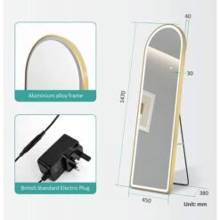 EMKE Freestanding Arched Mirror Full Length With LED Lights Tri-Colour Dimmable Dressing Mirror 160x45cm White Gold -Home Sale Shop 92199330 5