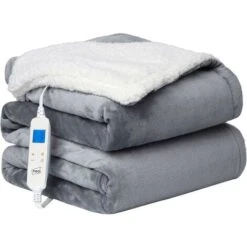 Neo Grey Electric Heated Throw Overblanket Soft Thickened Flannel To Sherpa Reversible Blanket